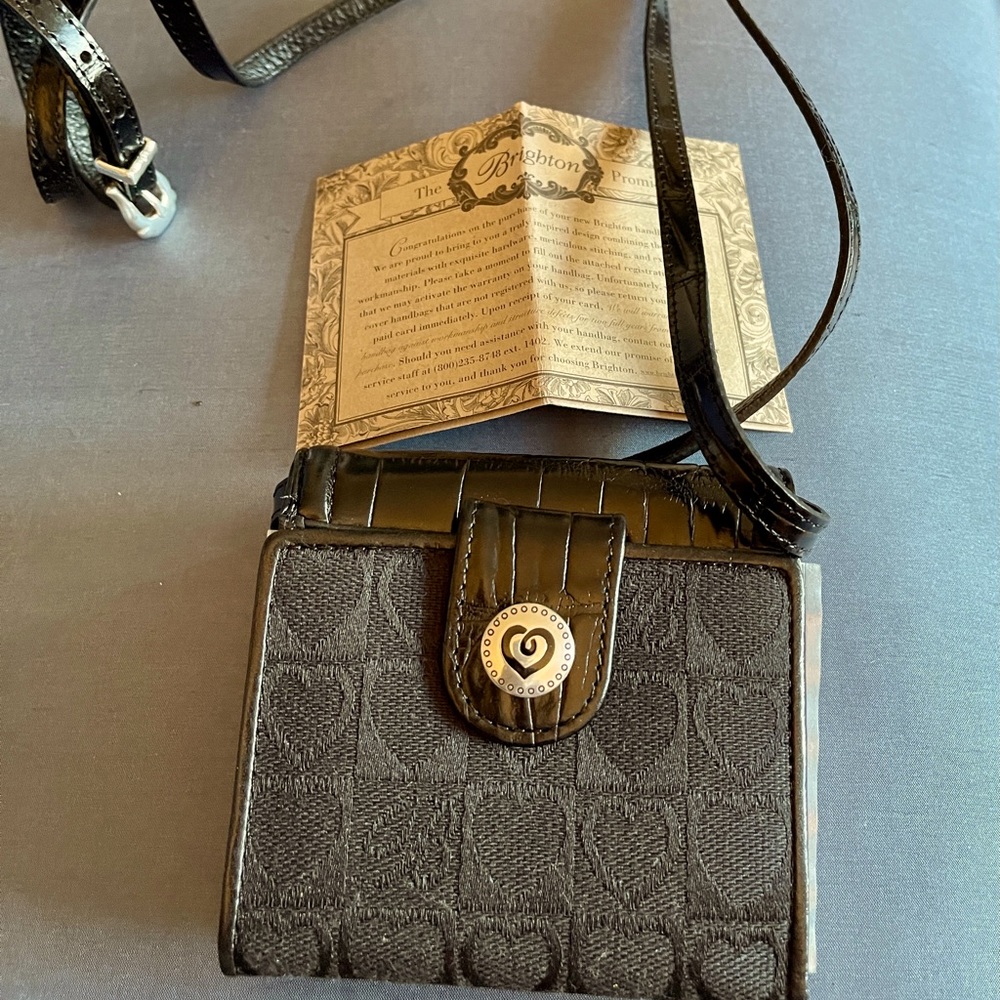 Brighton black cross-body wallet/change purse brighton print/croco closure NWOT